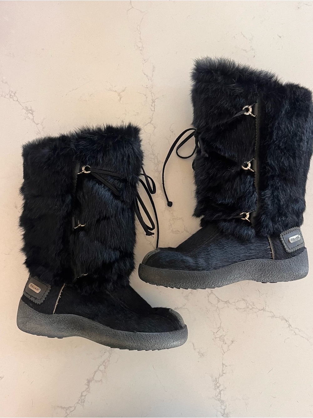 Pajar Black Genuine Fur Lace-Up Winter Boots
